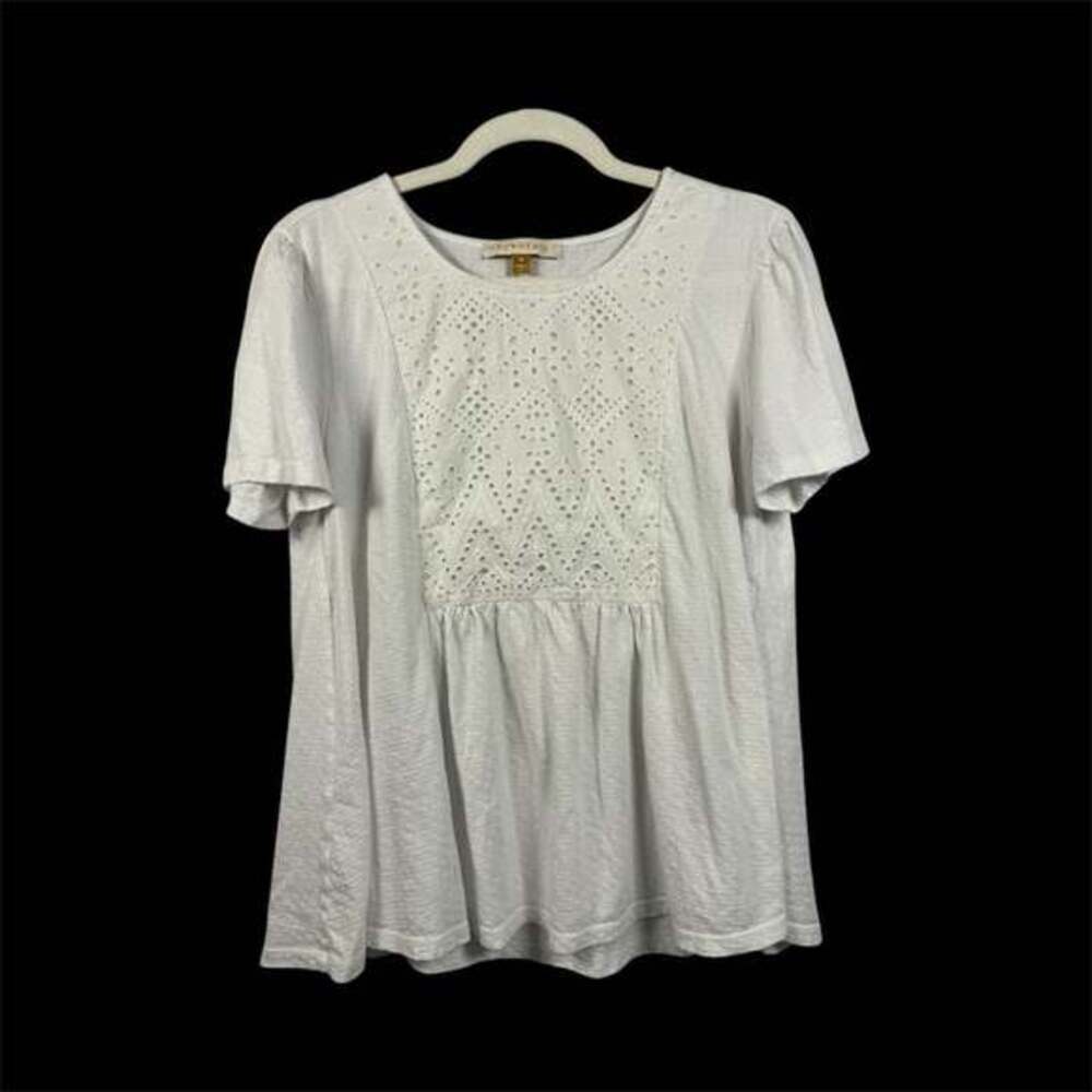 NWT Downeast Gentry White Eyelet Banded Sleeve Cuff Blouse Women's Medium